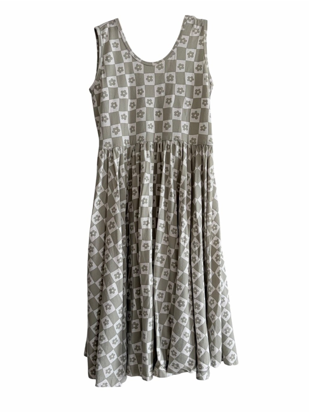 Alice + Ames Sleeveless Checker Floral Tank Dress - Light Olive